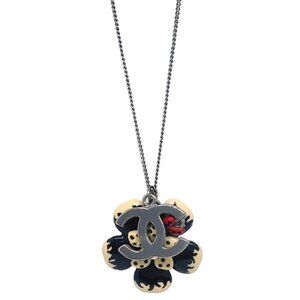 Chanel CC Flower Ladybug Chain Necklace Pendant Silver Black 06P 195183